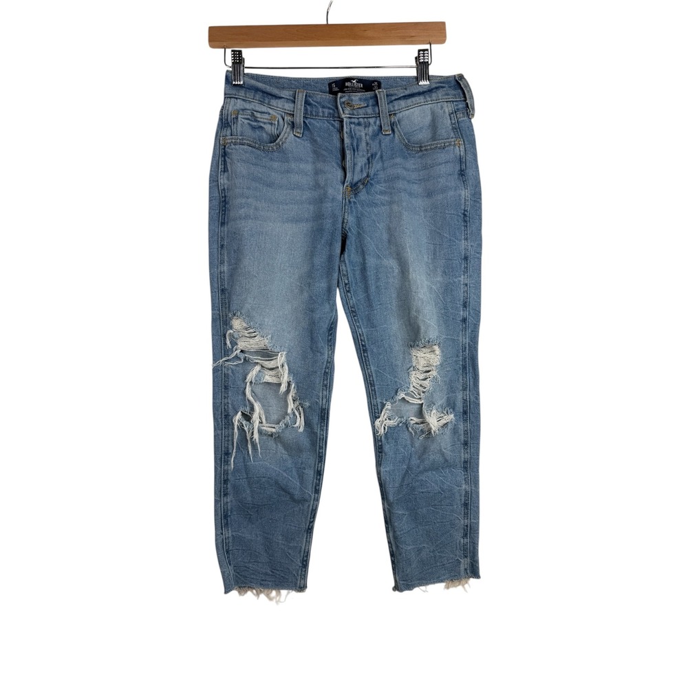 Hollister Women's Low Rise Cropped Distressed Boyfriend Jeans size 25 Blue Denim